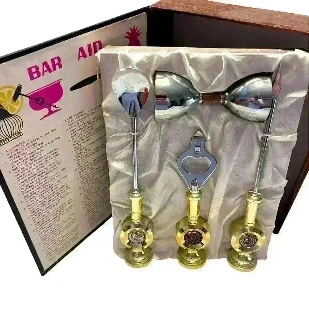 1960s Bar Set Novelty Deluxe 4 piece set collectible vtg retro  cocktails in box